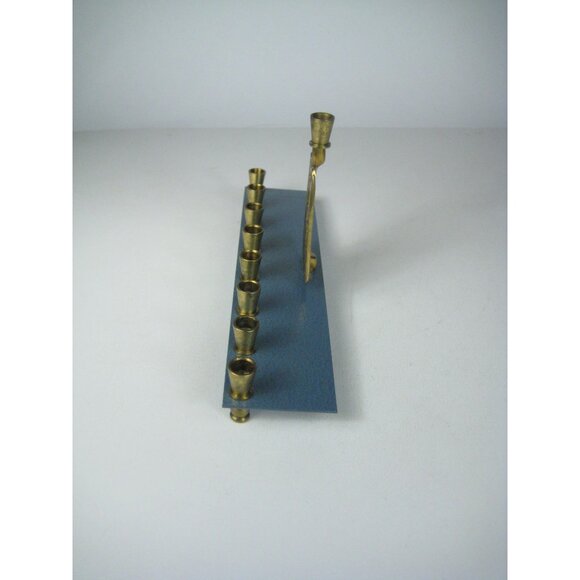 Rite Lite Brass Hanukkah Menorah Made In USA Blue Base Decorative Design - Picture 7 of 12